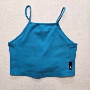 Adidas Ribbed Crop Tank Top Blue‎ Athleisure Y2K Women's XL